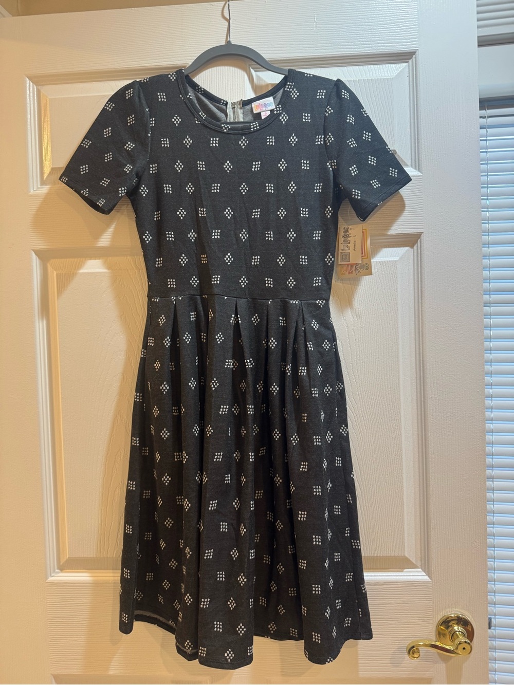 LuLaRoe Black Dress with White Diamond Print